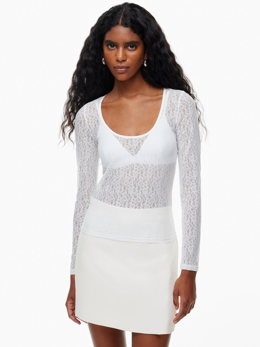 Aritzia| ‘Ambiance’ Lace Scoop Neck Long Sleeve Sheer Top
